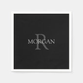 DIY Monogram & naam, Trendy Black met grijze tekst Servet (Voorkant)