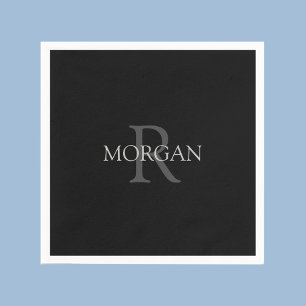 DIY Monogram & naam, Trendy Black met grijze tekst Servet