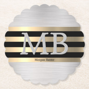DIY Monogram & naam, Yel Gold Brushed Steel Black Kartonnen Onderzetters