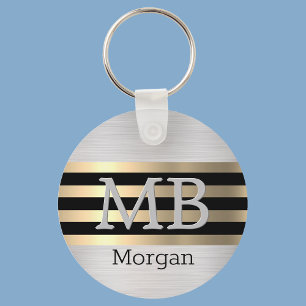 DIY Monogram & naam, Yel Gold Brushed Steel Black Sleutelhanger