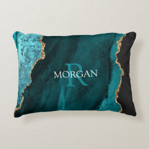 DIY Monogram & naam, zwart goud en Blauwgroen geti Accent Kussen