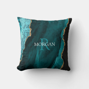 DIY Monogram & naam, zwart goud en Blauwgroen geti Kussen
