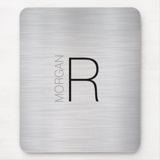 DIY Monogram naam, zwart grijs, geborsteld zilver, Muismat (Voorkant)