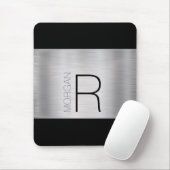 DIY Monogram naam, zwart grijs, geborsteld zilver, Muismat (Met muis)
