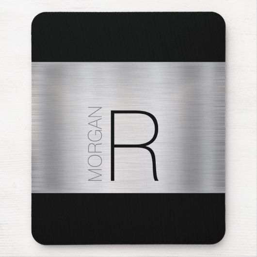 DIY Monogram naam, zwart grijs, geborsteld zilver, Muismat (Voorkant)