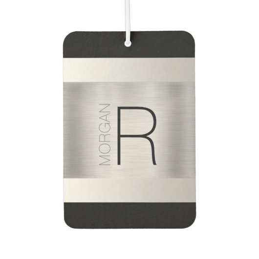 DIY Monogram naam, zwarte grijze tekst, geborsteld Luchtverfrisser (Voorkant)