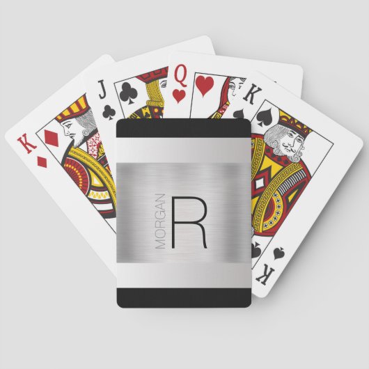 DIY Monogram naam, zwarte grijze tekst, geborsteld Pokerkaarten (Achterkant)