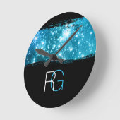 DIY Monogram Wit & Blauw, Stardust Brush Stroke Ronde Klok (Hoek)