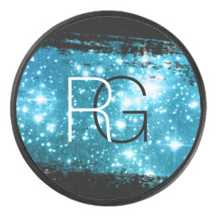 DIY Monogram Wit & Zwart, Stardust Brush Stroke Hockey Puck
