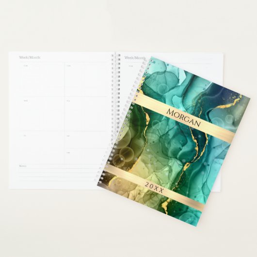 DIY-naam/datum Blauwgroen/Gold Ink Abstract, Gold  Planner (Display)