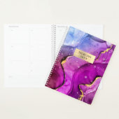 DIY-naam/datum Fuchsia Gold Ink Abstract GoldPlaqu Planner (Display)