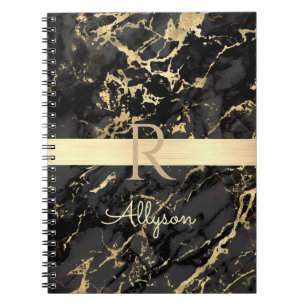 DIY-naam en -monogram, Gold Bar, zwarte & goudmarm Notitieboek