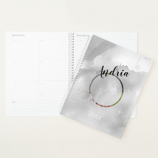 DIY Naam/Jaar/PhotoBlack Witte Abstracte Waterverf Planner (Display)