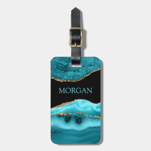 DIY-naam, zwart, goud en Blauwgroen Bagagelabel