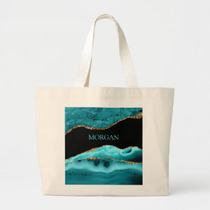 DIY-naam, zwart, goud en Blauwgroen getijden Grote Tote Bag