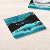 DIY-naam, zwart, goud en Blauwgroen getijden Vierkante Kartonnen Onderzetter (Schuin)