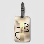 DIY Name/Lg.Monogram Script Blk. Text Gold-on-Gold Bagagelabel (Voorkant (verticaal))