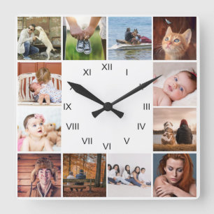 DIY ONZE FAMILIE 12 Romeinse fotocollage Vierkante Klok