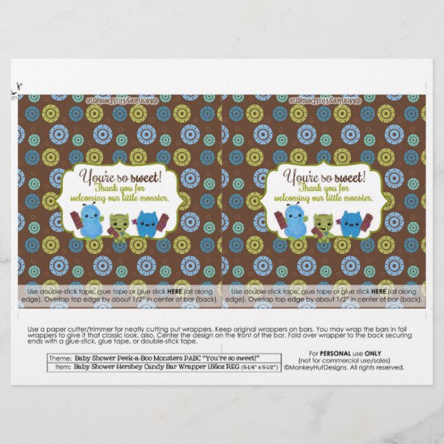 DIY Peek een Boo Monsters 1,55 oz Snoep Bar wrappe (Voorkant)