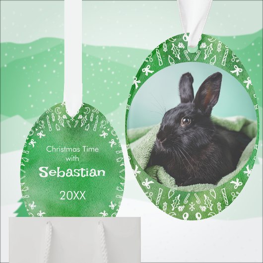 DIY Rabbit on Green Oval Christmas Ornament