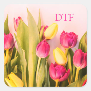 DIY Roze monogram/naam, roze en gele tegels Vierkante Sticker