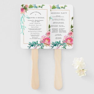 DIY Roze Pioen Bloemen Trouwprogramma Handwaaier