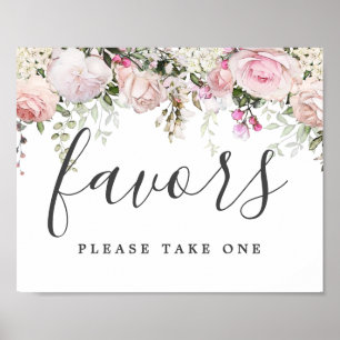 DIY Rustic Pink White Floral Wedding Favor Sign Poster