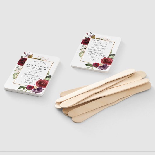 DIY rustieke rode bloemen bruiloft programma Handwaaier (Niet-gemonteerd)