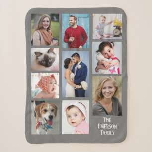 DIY Tien Familie Foto's, Familienaam, Grijs Sherpa Deken