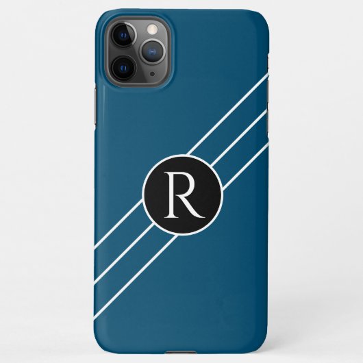 DIY White Monogram Circular Lines Ocean Blue & Bla iPhone Hoesje (Achterkant)