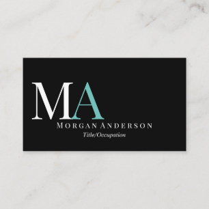 DIY Wit & Blauwgroen Monogram Naam, Zwart/Zilver Visitekaartje