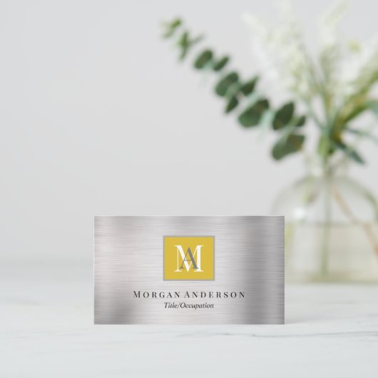 DIY Wit/Grijs Monogram Naam, Goud & Zilver Visitekaartje (Staand voorkant)