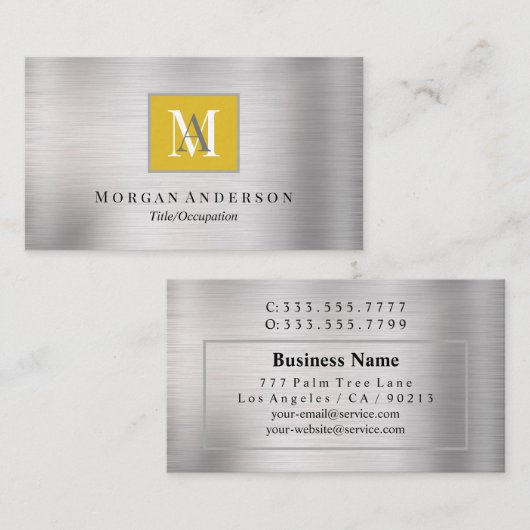 DIY Wit/Grijs Monogram Naam, Goud & Zilver Visitekaartje (Voorkant / Achterkant)