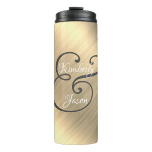 DIY ZIJN/HAAR Script Names, Wh/grijs, Yel Gold Met Thermosbeker