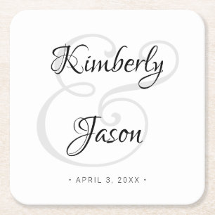 DIY Zijne & haar Script Names, Black & Grey Wedden Vierkante Kartonnen Onderzetter