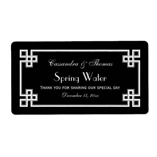 DIY Zwart Wit Grieks Sleutel Lijst H Waterflesje L Etiket (Voorkant)