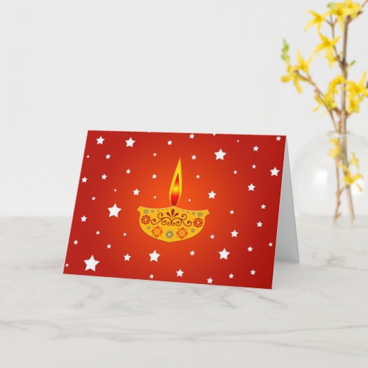 Diya décorée (Lampe) - Carte (Fleur jaune)