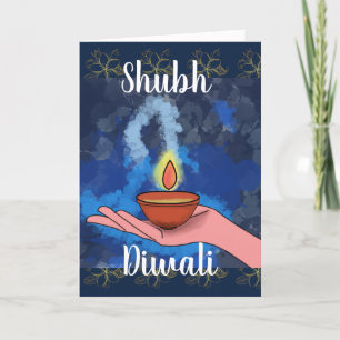 Diya in hand Diwali Greetings Folded Holiday Card Feestdagen Kaart