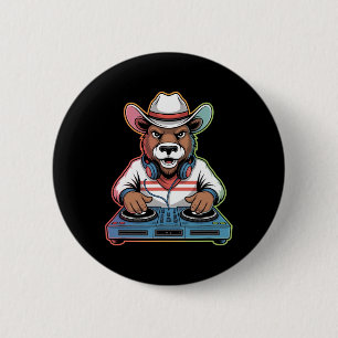 DJ Beer Cowboy Mixing Beats Ronde Button 5,7 Cm