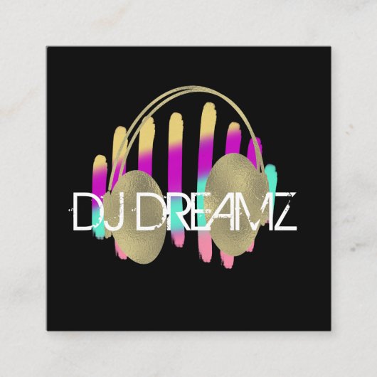DJ Business Music Producer Neon en Faux Gold Vierkante Visitekaartje (Voorkant)