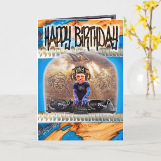 DJ carte d'anniversaire (Fleur jaune)