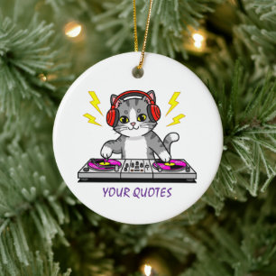 DJ Cat Cartoon – Illustratie voor een koele muziek Keramisch Ornament
