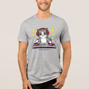 DJ Cat Cartoon – Illustratie voor muziekliefhebber Tri-Blend Shirt