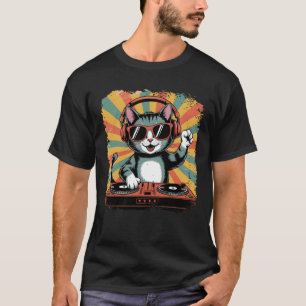 DJ Cat Disco Sound Tech Hoofdtelefoon Electro T-shirt