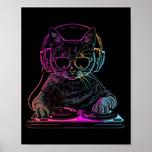DJ Cat Edm Techno House Muziek Funny Cat Lover Poster