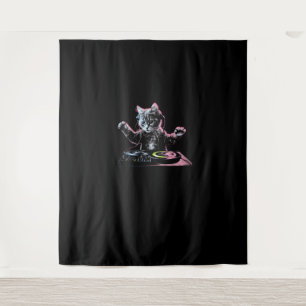 DJ Cat Funny DJ Equipment Drawer Schattige Cat Vro Wandkleed