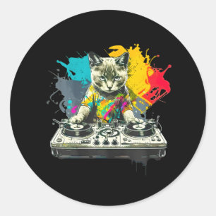 Dj Cat grappig huis muziek kat muziek liefhebber Ronde Sticker