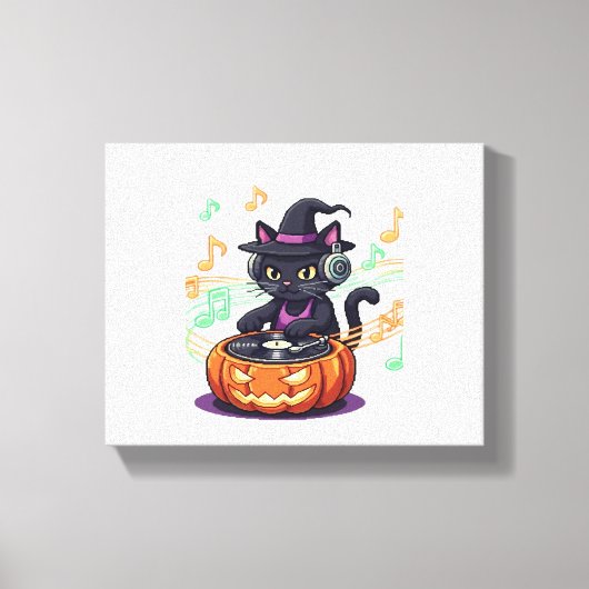 DJ Cat Halloween Oversized T-Shirt Canvas Afdruk (Voorkant)
