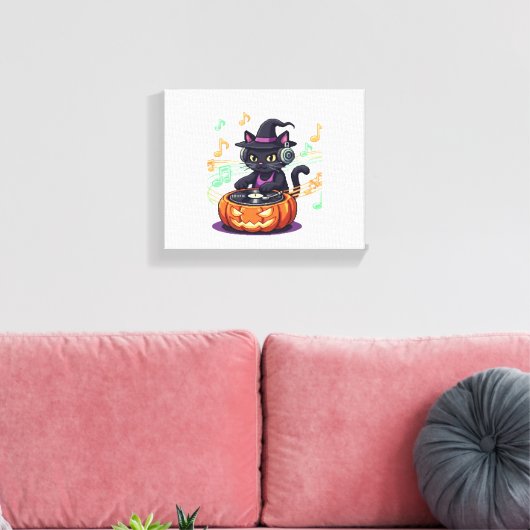 DJ Cat Halloween Oversized T-Shirt Canvas Afdruk (Insitu (Woonkamer))