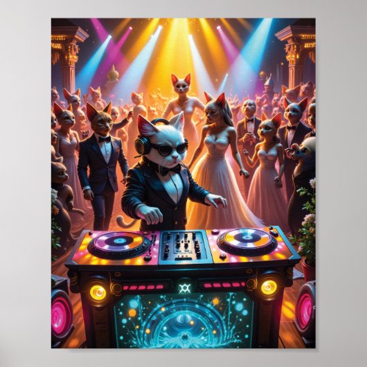 DJ Cat op een glamoureuze Feline Ballroom Party Poster (Voorkant)
